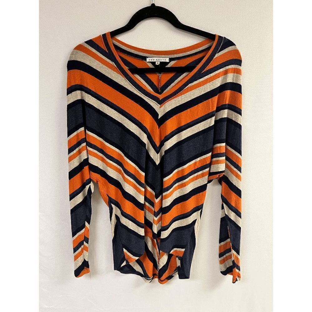 Red Haute Womens Tunic Long Sleeve Stretch Top Multicolored Stripes Size Medium